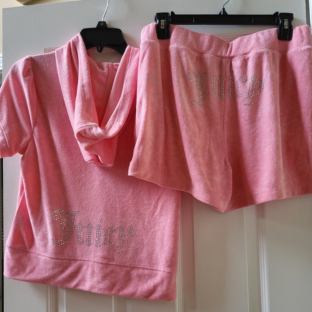 Juicy Couture Flamingo Terry Tracksuit 2 Pieces Set Hoodie And Shorts Size M NWT